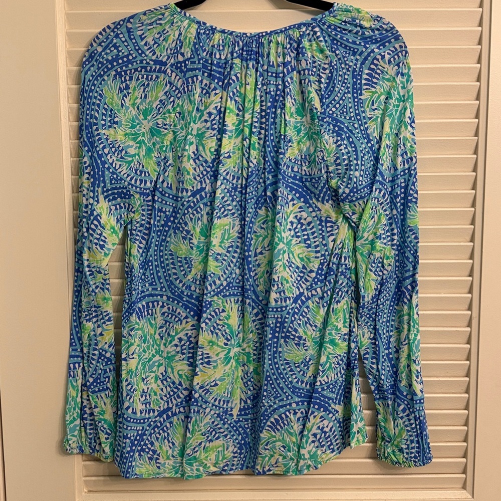 Lilly Pulitzer Willa Blue Green Flounce Sleeve Top Tropic Like Its Hot Small - Picture 8 of 8
